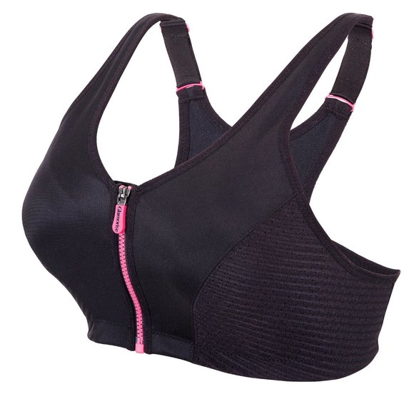 Glamorise SPORT Bra 38B (HIGH-IMPACT) Wicks! (RACERBACK) T-Back Zip-Up Black NEW - Picture 3 of 16